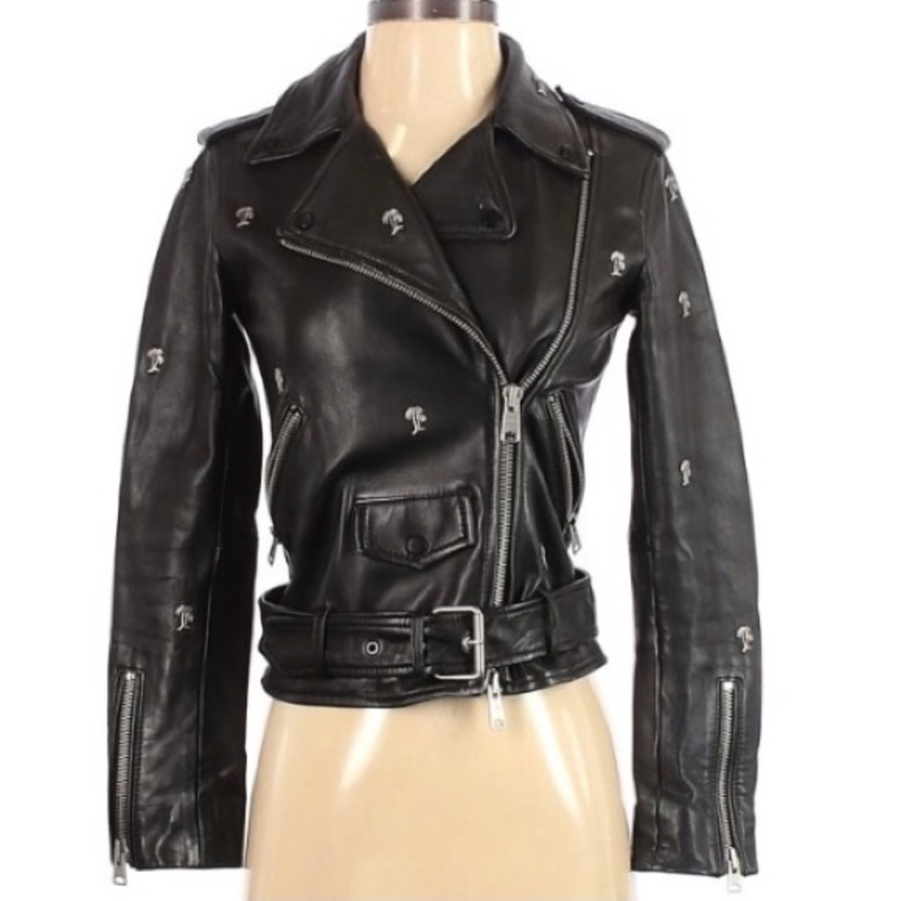 All saints palm tree black leather jacket - Picture 2 of 5